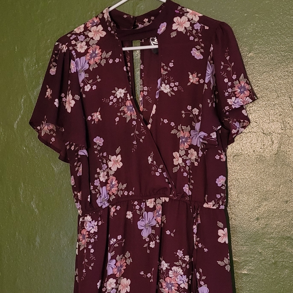 Sz XL - Trixxi - Purple Floral - Shorts Skirted Romper